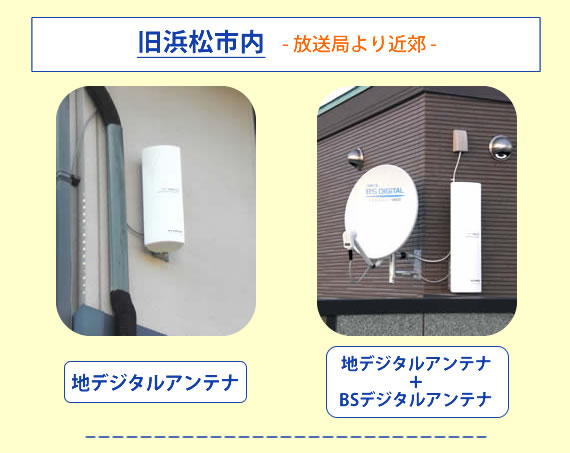 旧浜松市内、放送局より近郊　地デジアンテナ43,000円　地デジアンテナ+BSデジタルアンテナ69,000円